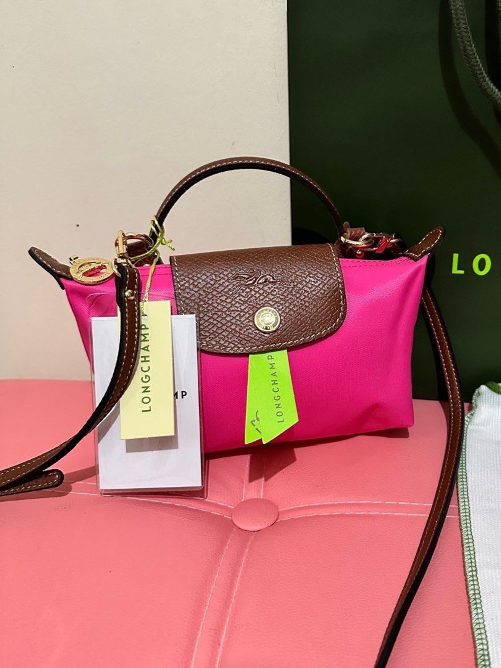 NWT Longchamp Le Pliage Original Mini Crossbody Barbie Pink Canvas Handbag XS